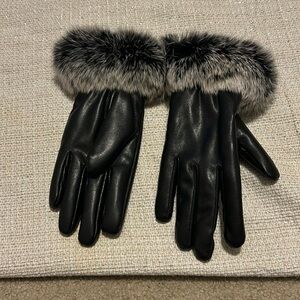 Gloves  black with fair around the wrist